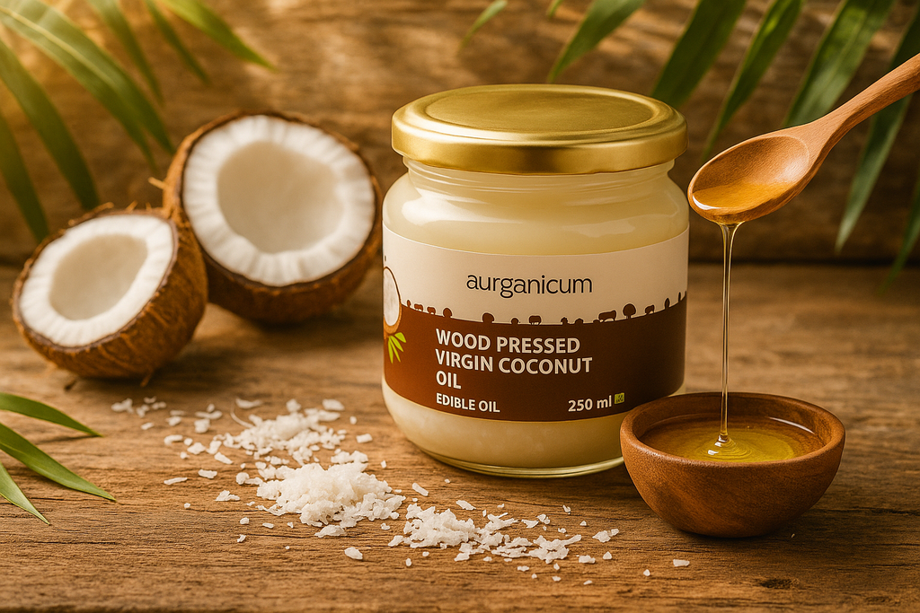 Wood-Pressed Virgin Coconut Oil: Health Benefits, Uses & Facts | Aurganicum