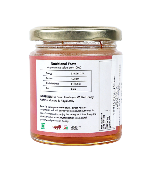 white acacia honey Saffron Infused 500 gms packaging