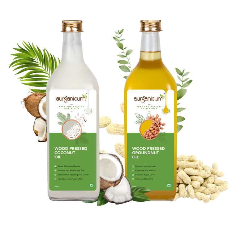 Wood Pressed Coconut Oil and Groundnut Oil Combo 